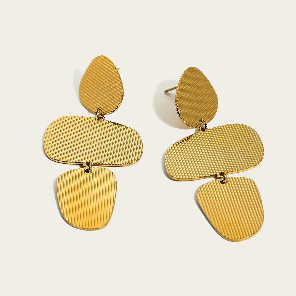 VAIGE Irregular Dangle Drop Earrings - 18K Gold Plated Stainless Steel with Striped Metal Texture, Trendy Fashion Jewelry