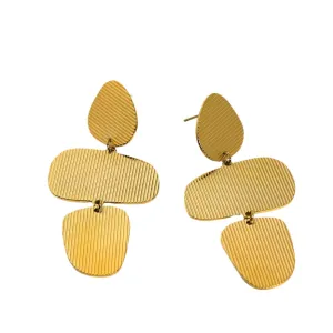 VAIGE Irregular Dangle Drop Earrings - 18K Gold Plated Stainless Steel with Striped Metal Texture, Trendy Fashion Jewelry