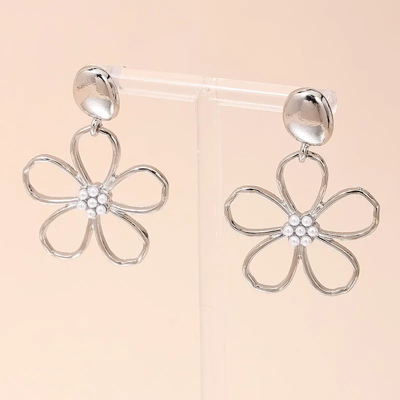 Vienna Verve Metal Flower Earrings with Pearl Detail