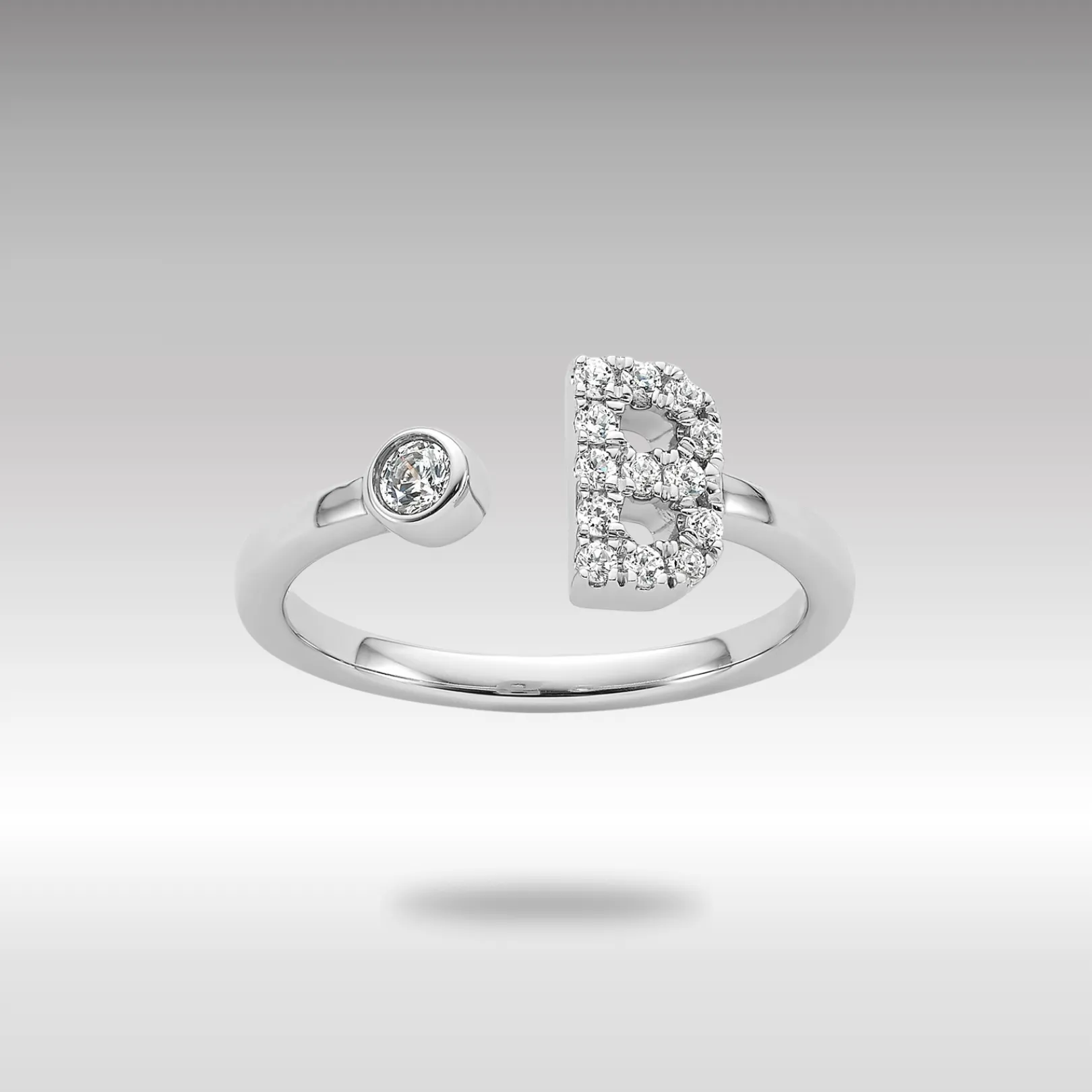 White Gold Lab Grown Diamond VS/SI FGH Initial B Adjustable Ring Model-RM10277B-017-WLG