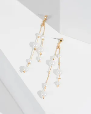 White Pearl Beaded Drop Earrings