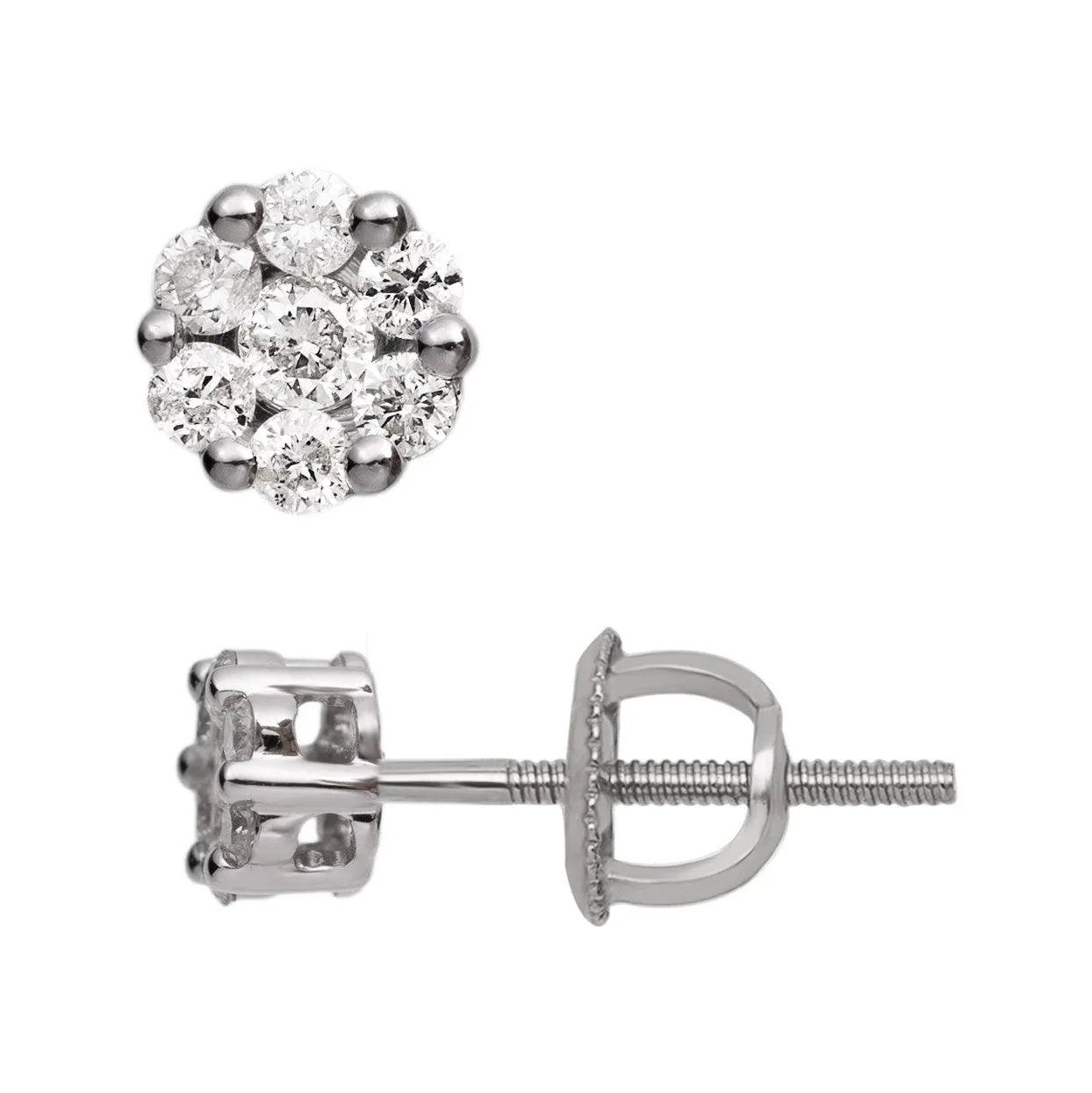 Women's Flower Cluster Diamond Stud Earrings 0.29ct 14K White Gold