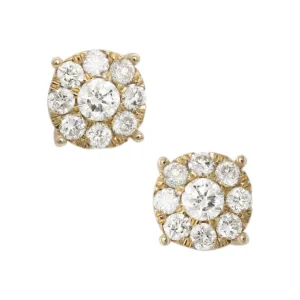 Women's Round Cluster Diamond Stud Earrings 1.15ct 14K Yellow Gold