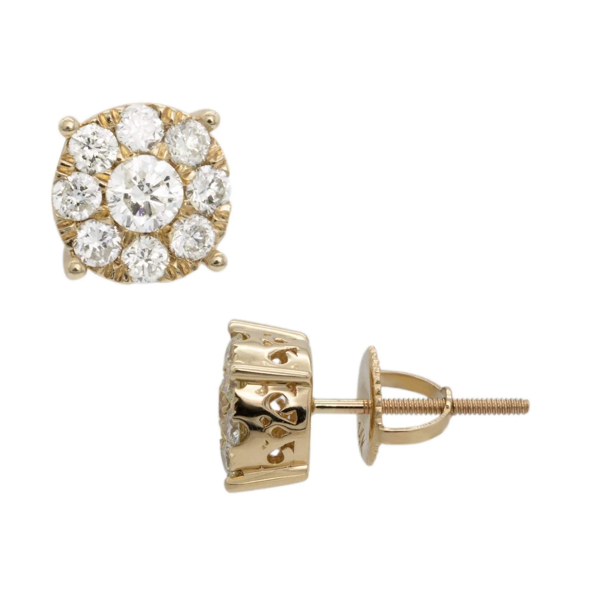 Women's Round Cluster Diamond Stud Earrings 1.15ct 14K Yellow Gold