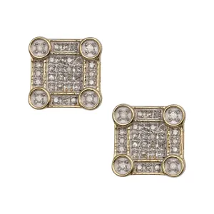 Women's Square Diamond Stud Earrings 0.32ct 10K Yellow Gold