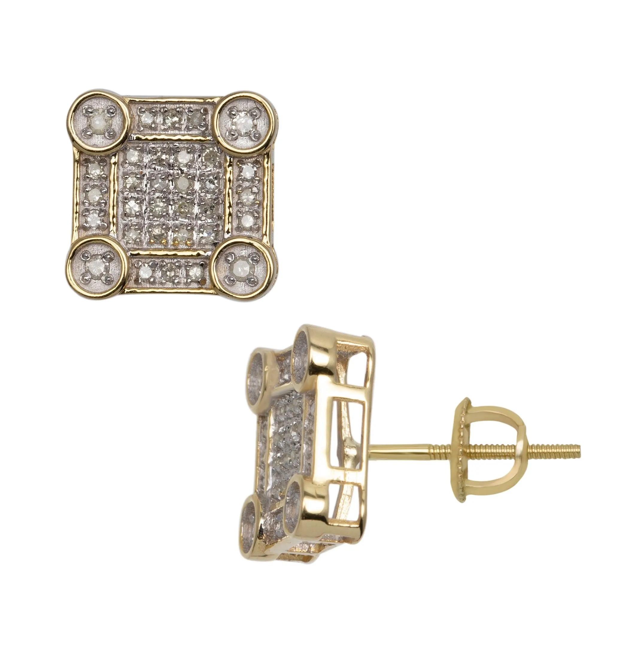 Women's Square Diamond Stud Earrings 0.32ct 10K Yellow Gold